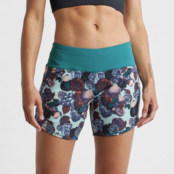 oiselle Pants - Oiselle Special Edition Long Roga Botanical 6" Running Shorts, Teal Green, 10
